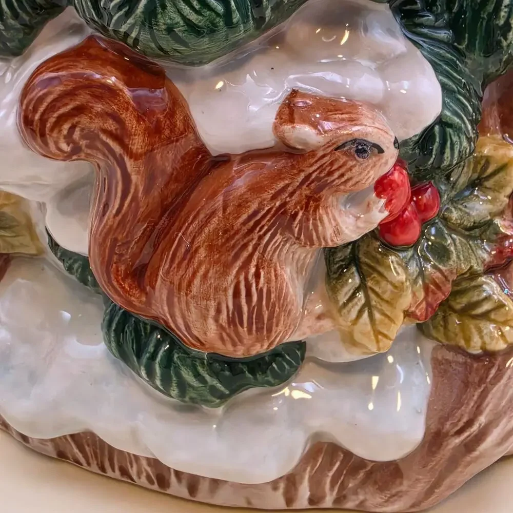 Vintage Fitz & Floyd Snowy Woods Santa Centerpiece Vase 1996 w/ Box 19/1207